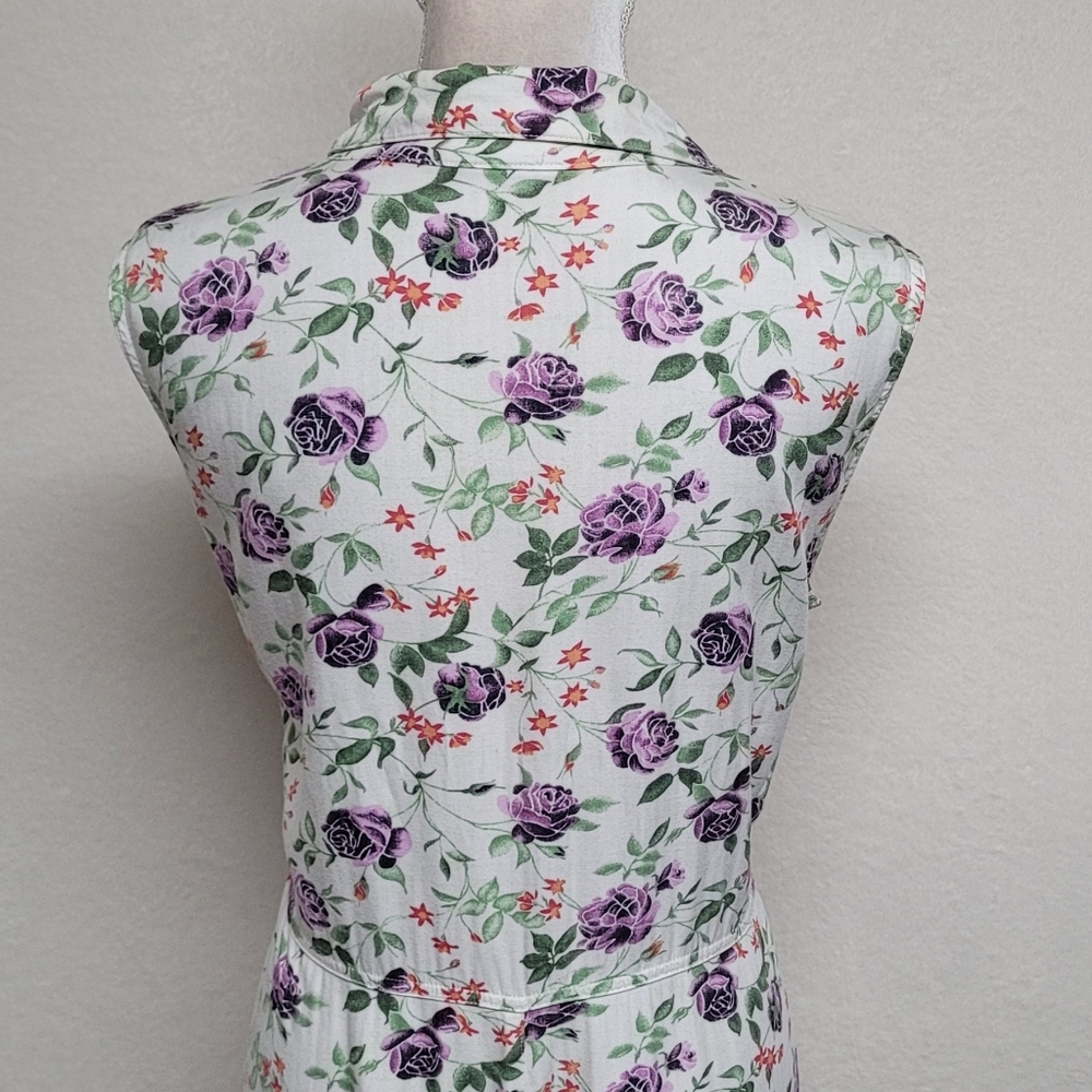 American Eagle Outfitters 80s Vintage White Purple Cabbage Rose Maxi Dress XL - Picture 9 of 12
